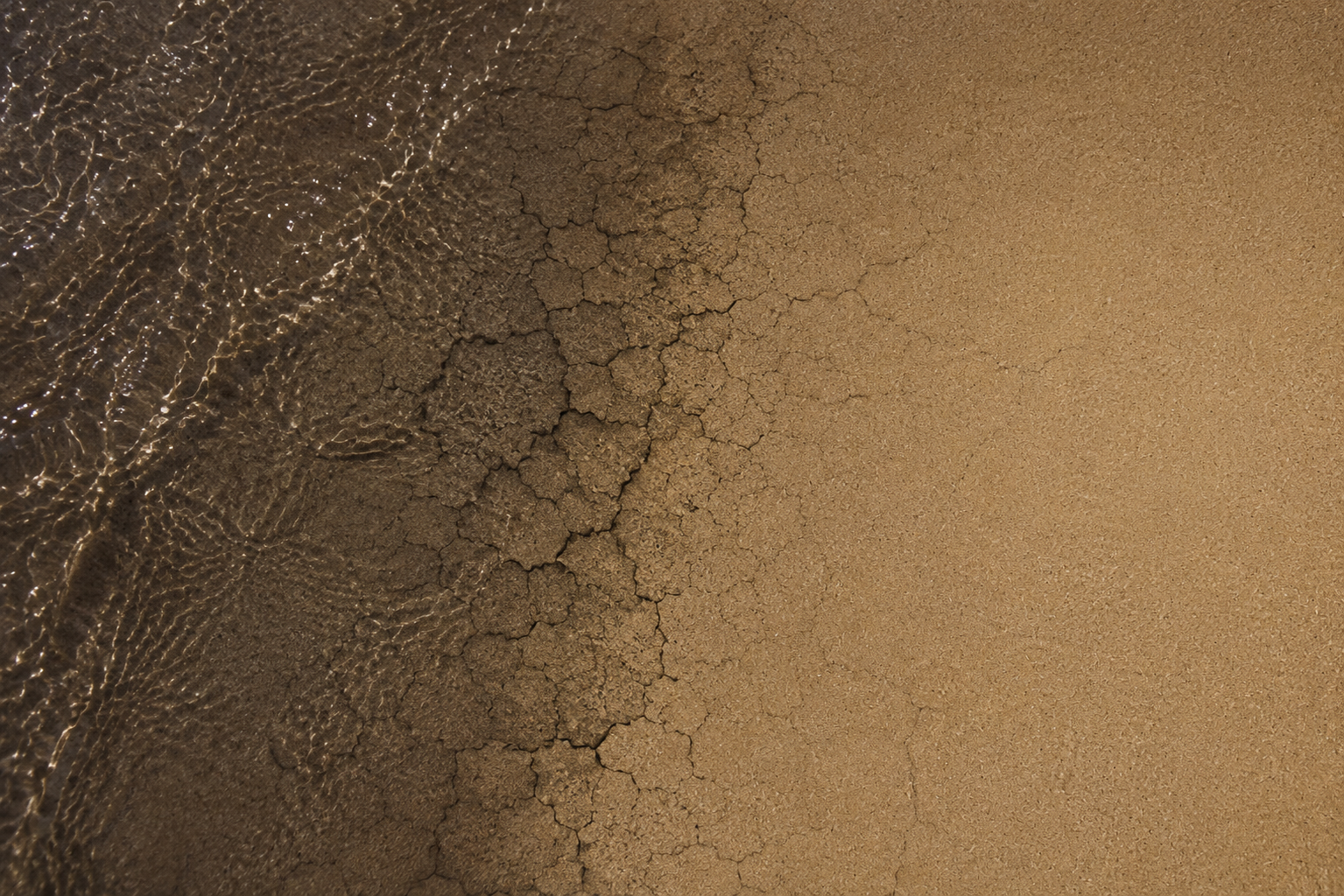 Aerial view of a tide meeting warm sand